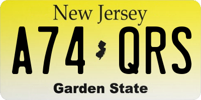 NJ license plate A74QRS
