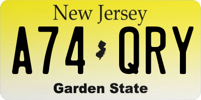 NJ license plate A74QRY