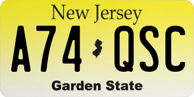 NJ license plate A74QSC