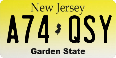 NJ license plate A74QSY