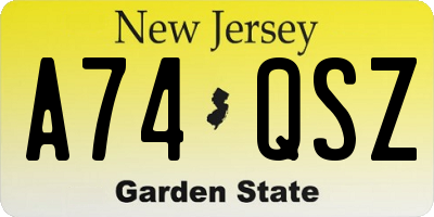 NJ license plate A74QSZ