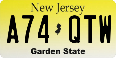 NJ license plate A74QTW