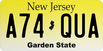 NJ license plate A74QUA