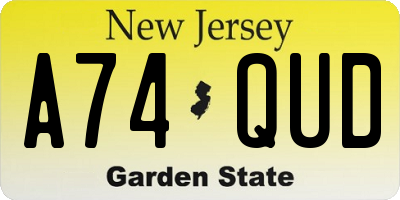 NJ license plate A74QUD