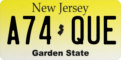 NJ license plate A74QUE