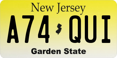 NJ license plate A74QUI