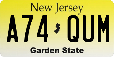 NJ license plate A74QUM