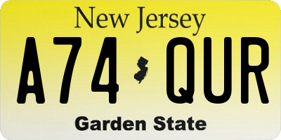 NJ license plate A74QUR