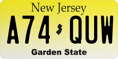 NJ license plate A74QUW