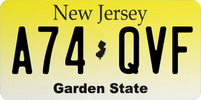 NJ license plate A74QVF