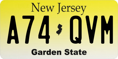 NJ license plate A74QVM