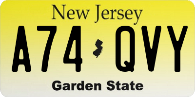 NJ license plate A74QVY