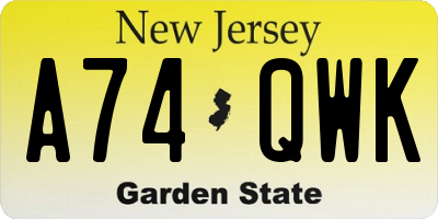 NJ license plate A74QWK