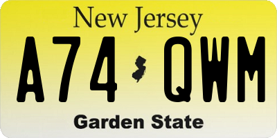 NJ license plate A74QWM