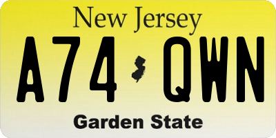 NJ license plate A74QWN