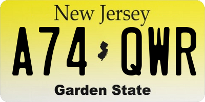 NJ license plate A74QWR