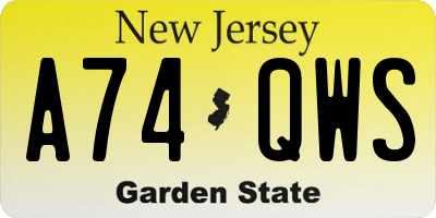 NJ license plate A74QWS