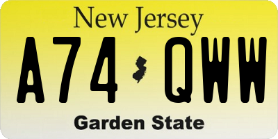 NJ license plate A74QWW