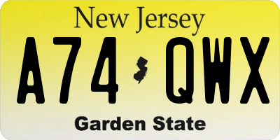 NJ license plate A74QWX