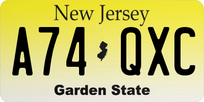 NJ license plate A74QXC