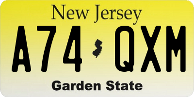 NJ license plate A74QXM