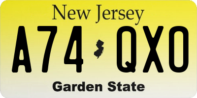 NJ license plate A74QXO