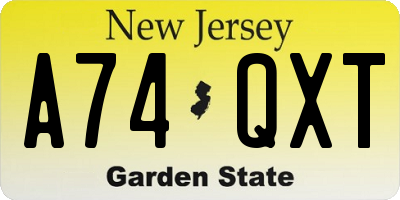 NJ license plate A74QXT