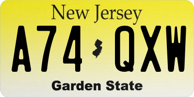 NJ license plate A74QXW