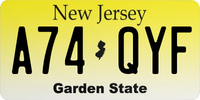 NJ license plate A74QYF