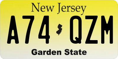 NJ license plate A74QZM
