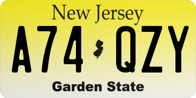NJ license plate A74QZY