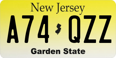 NJ license plate A74QZZ
