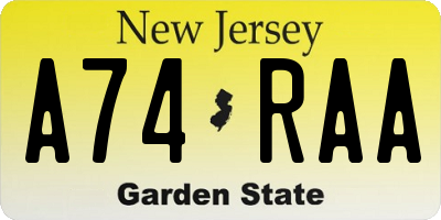 NJ license plate A74RAA