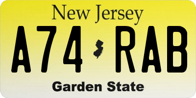 NJ license plate A74RAB