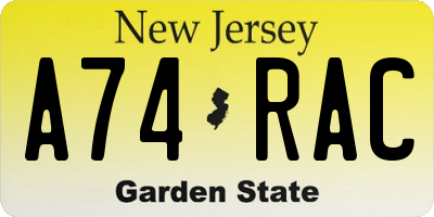 NJ license plate A74RAC