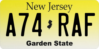 NJ license plate A74RAF