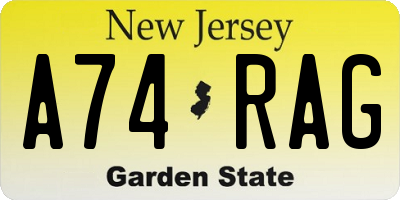 NJ license plate A74RAG