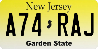 NJ license plate A74RAJ