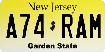 NJ license plate A74RAM