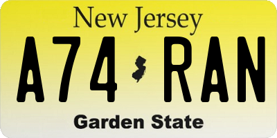 NJ license plate A74RAN