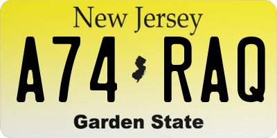 NJ license plate A74RAQ