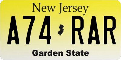 NJ license plate A74RAR