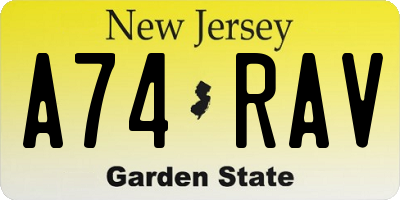 NJ license plate A74RAV