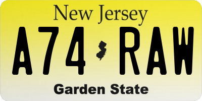 NJ license plate A74RAW