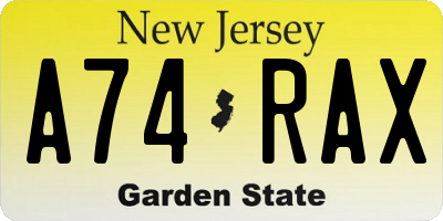 NJ license plate A74RAX