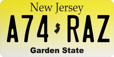 NJ license plate A74RAZ