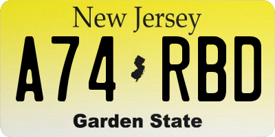 NJ license plate A74RBD