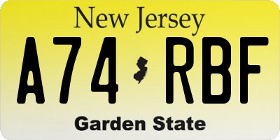 NJ license plate A74RBF