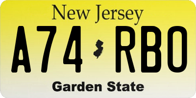 NJ license plate A74RBO