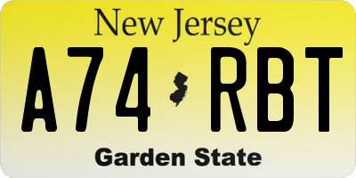 NJ license plate A74RBT